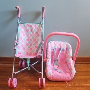 Polka Dot Doll Stroller and Car Seat Set